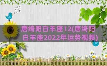 唐绮阳白羊座12(唐绮阳白羊座2022年运势视频)