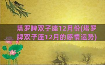 塔罗牌双子座12月份(塔罗牌双子座12月的感情运势)