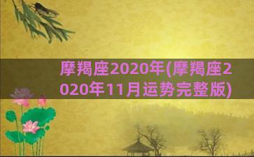 摩羯座2020年(摩羯座2020年11月运势完整版)