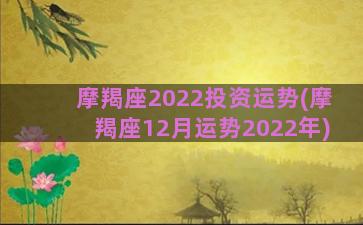 摩羯座2022投资运势(摩羯座12月运势2022年)