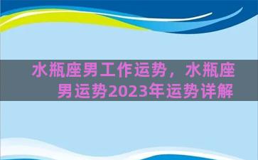 水瓶座男工作运势，水瓶座男运势2023年运势详解